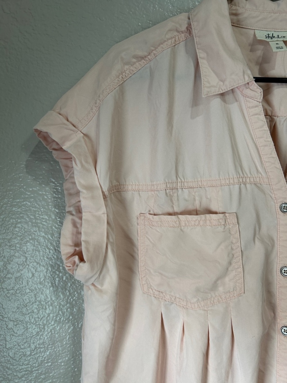 Style & Co. Blush Pink Button-Up Top Short Sleeve Sz XL Casual Summer TC0294 - Picture 5 of 8